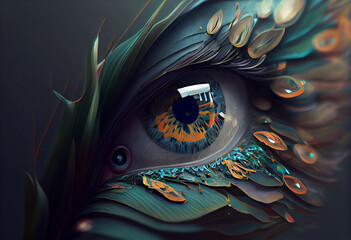 Poster - eye of the dragon  concept, contemporary colors and mood social background. Generative AI technology.