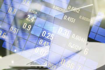 Aufkleber - Double exposure of abstract creative statistics data hologram on laptop background, statistics and analytics concept