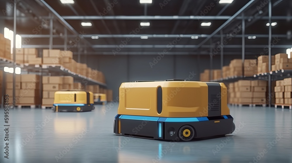 AGV (Automated guided vehicle) in warehouse logistic and transport ...