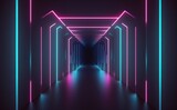 Fototapeta Perspektywa 3d - Abstract neon lights tunel background with pink and blue laser rays