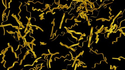 Poster - Animation of golden flying confetti particles. Motion of colorful paper ribbon shapes for party, celebration, greeting, holiday and birthday.