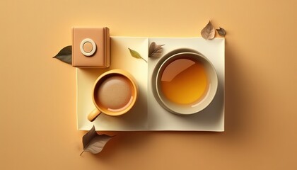 Wall Mural - Overhead image of a relaxing tea break with copy space. Generative AI