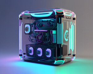 Wall Mural - RGB gaming PC case with neon lightrs