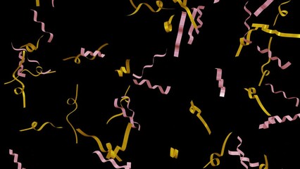 Poster - Animation of colorful flying confetti particles. Motion of colorful paper ribbon shapes for party, celebration, greeting, holiday and birthday.
