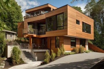 Sticker - single family home built with sustainable materials and energy-efficient features, created with generative ai