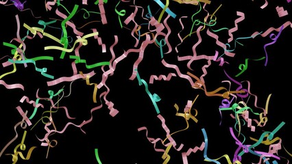 Poster - Animation of colorful flying confetti particles. Motion of colorful paper ribbon shapes for party, celebration, greeting, holiday and birthday.