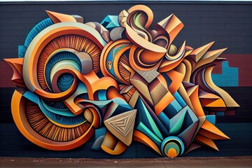 Wall Mural - graffiti mural with intricate patterns, shapes, and colors, created with generative ai