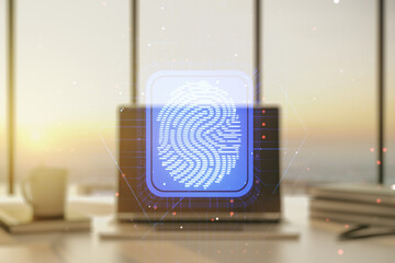 Aufkleber - Multi exposure of abstract creative fingerprint illustration on modern laptop background, digital access concept