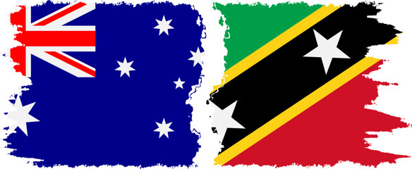 Saint Kitts and Nevis and Australia grunge flags connection vector
