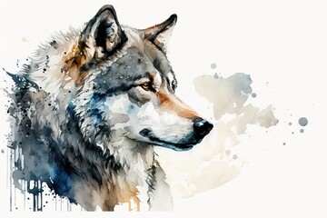 Naklejka na meble Watercolor white wolf illustration white background,Generative AI