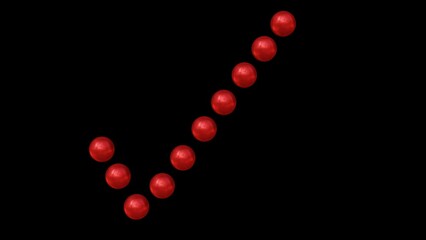 Poster - Red check mark icon motion. Animation of spheres forming accept symbol. Vote sign with metaball style.  