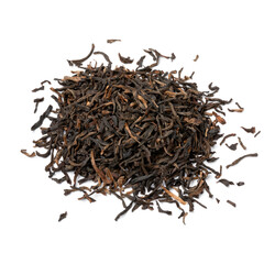 Wall Mural - Heap of Indian Assam black Harmutty dried tea leaves close up isolated on white background