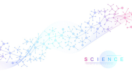 Poster - Molecular abstract structure background. Scientific vector illustration with molecule DNA. Medical, science and technology concept for banner template or header.