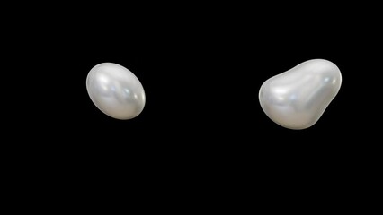 Poster - Animation of rotating white metaballs . Motion of metaballs morphing, merging and flowing forming geometric shape in 3d rendering.