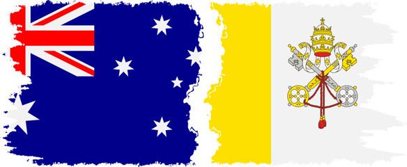 Vatican and Australia grunge flags connection vector