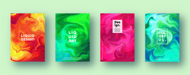 Colorful abstract geometric background. Liquid dynamic gradient waves. Fluid marble texture. Modern covers set. Vector illustration