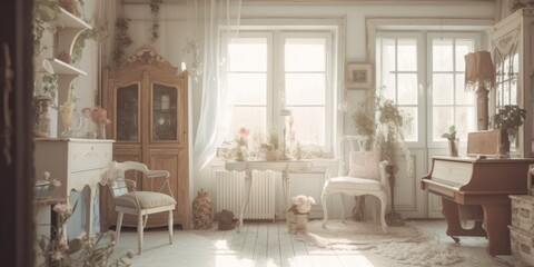 Wall Mural - Shabby chic interior design room with beautiful lightning generative ai