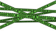 Closed area green tape khaki stripes minefield frame border illustration. Military area warning symbol. Rolling tapes of crossed khaki danger tape