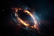 Abstract Spacescape, Black Hole. Star On Dark Background. Magic Explosion Star With Particles