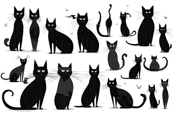 Wall Mural - Black cats, collection for your design