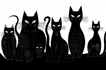 Wall Mural - Black cats, collection for your design