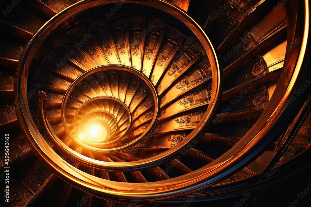 Golden spiral digital artwork created with generative AI technology ...