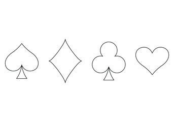 Wall Mural - playing card suit outline symbol set - four shapes of hearts, spades, clubs and diamonds symbols, ve