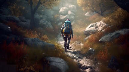 person hiking hyper detailed dynami (ai generate)