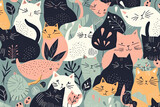 Fototapeta Młodzieżowe - Seamless pattern with cute colorful Kittens. Creative childish pink texture