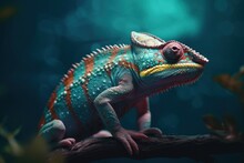Beautiful Green Chameleon Lizard Family. A Symbol Of Adaptation To Change. AI Generated, Human Enhanced