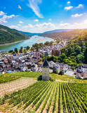 Bacharach panoramic view. Bacharach is a small town in Rhine valley in Rhineland-Palatinate, Germany. Bacharach on Rhein town, Rhine river, Germany.