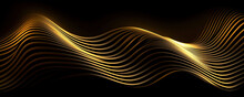 Generative AI Abstract Image Of Creative Glittering Gold Wave Curvy Line Design Elements With Minimal Texture Reflecting On Isolated On Black Background