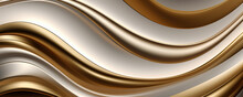 Generative AI Creative Image Of Shiny Elegant Gold Color And Luxury White Wave Elements With Glittery Lines On Abstract Gradient Background