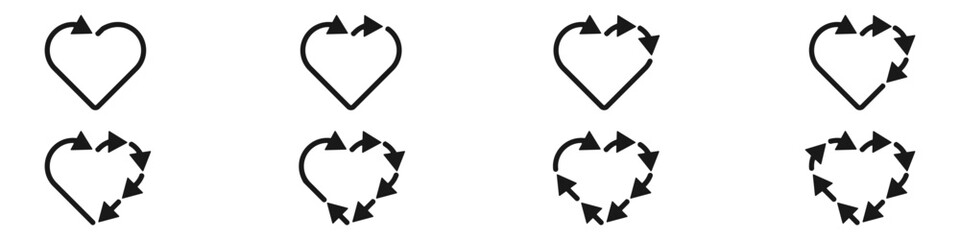 Poster - Hearts recycling vector. Set of hearts with arrows vector.