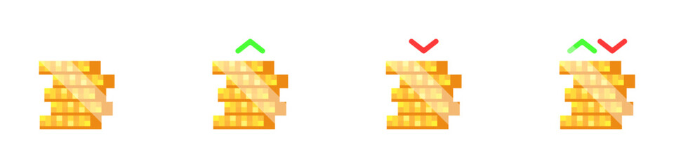 Poster - Coins vector set. Vector stock trading icon. Graphs of currency growth and decline. Stacks of coins vector. Set of deposit funds vector.
