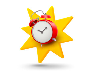 Poster - Alarm clock with explosion effect. 3d vector mobile application icon with notification