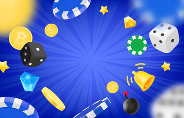 Aufkleber - You win concept with flying casino elements and copy space. 3d vector illustration
