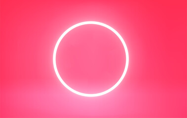 Wall Mural - Pink room with bright neon circle framwe. 3d vector premium showcase for display products