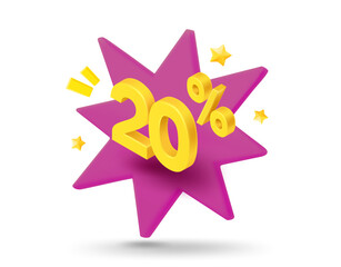 Fototapete - 20 percent sale. Shining gold digits with flash effect. Season Discount concept. 3d vector banner