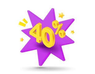 Poster - 40 percent sale. Shining gold digits with flash effect. Season Discount concept. 3d vector banner
