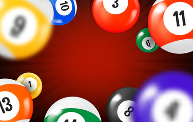 Aufkleber - Winning concept with flying billiard balls. 3d vector frame with copy space