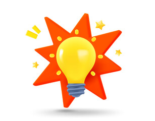 Fototapete - Shining Lightbulb. Idea concept. 3d vector mobile application icon with notification