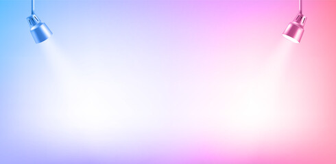 Poster - Photorealistic illuminated stage with projectors. Presentation vector layout
