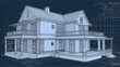 Cad 3d rendering of a a house on the computer, mockup of house design in 3d, cad drafting in revit or autocad, AI