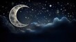 Moon and stars in the clouds, stary night concept, AI