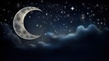 Fototapeta  - Moon and stars in the clouds, stary night concept, AI