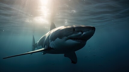 Wall Mural - Great white shark underwater, shark in the ocean, AI