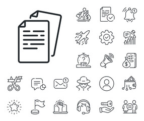 Poster - doc file page sign. salaryman, gender equality and alert bell outline icons. documents line icon. of
