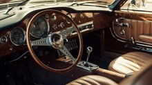 Luxurious Leather Interior Of A Retro Car Control Panel. Al Generated