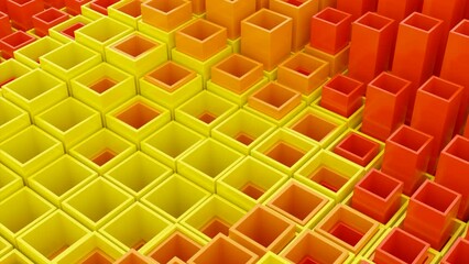 Poster - Abstract wave motion of cubic silhouettes. Design. Rows of bars moving up and down.